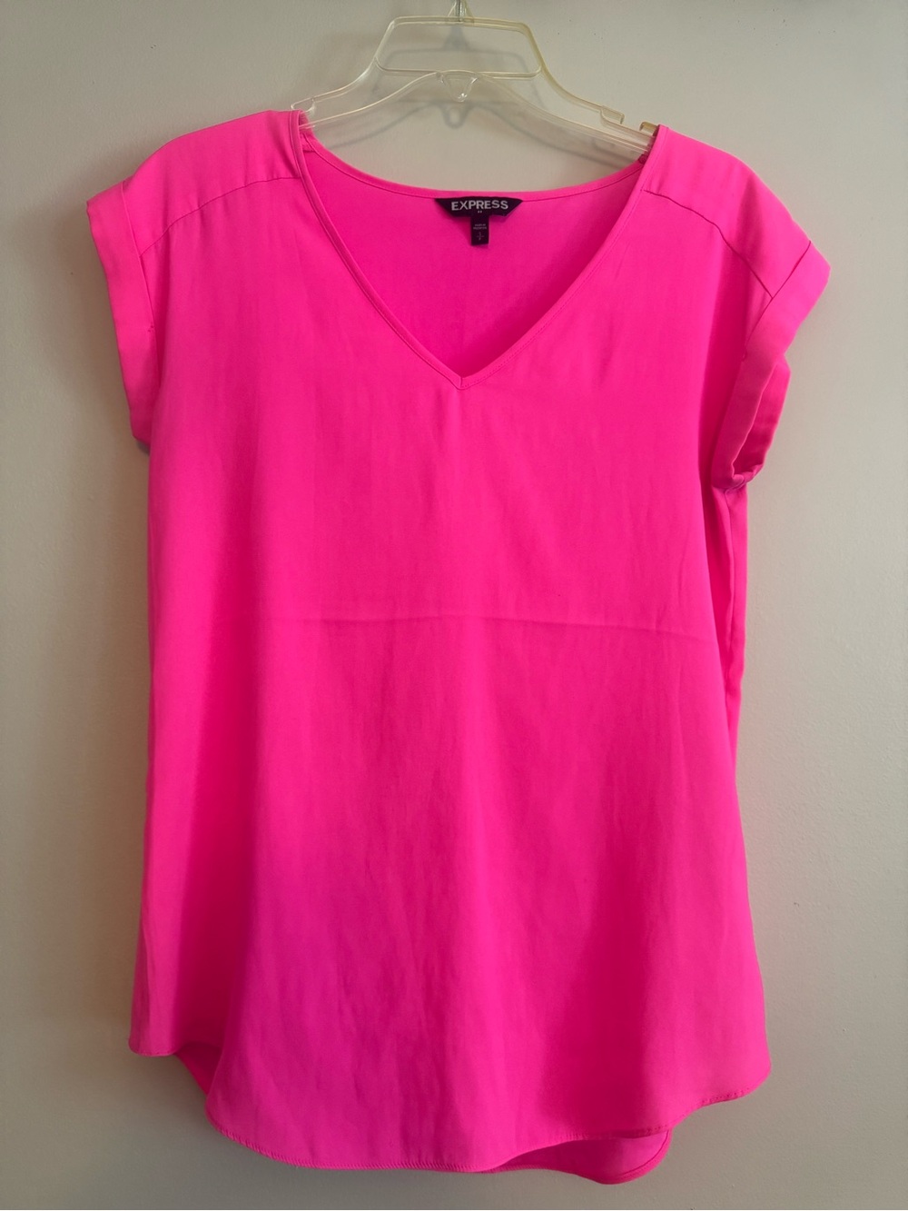 Express Bright Pink V-Neck Cap Sleeve Blouse